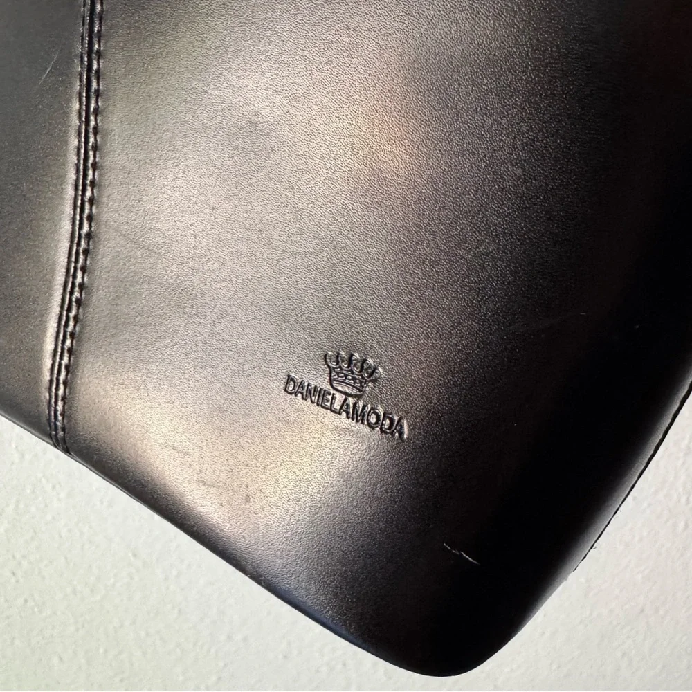 Daniela Moda Vera Pelle Leather Ring Handbag Made in Italy Sleek Chic Minimalist - Picture 10 of 13